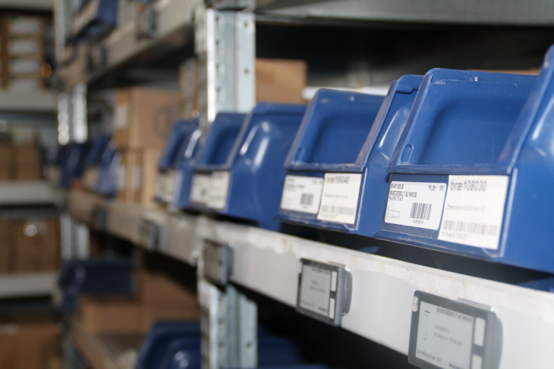 Bufab bins in racks at the customer